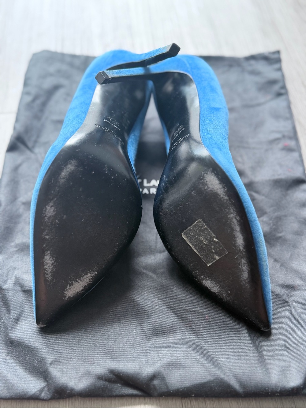 Saint Laurent Cobalt Suede Pointed Toe Stilettos - Picture 11 of 11